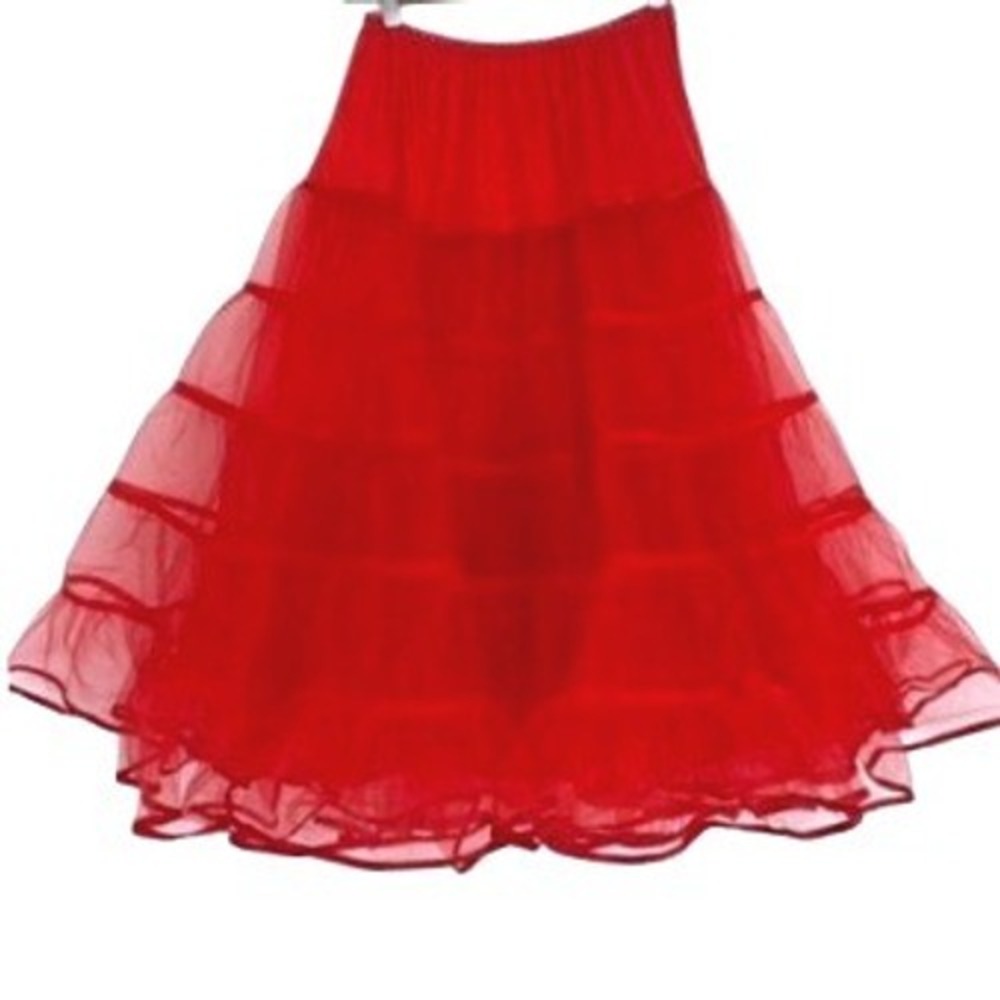 Vintage Malco Modes Red Crinoline Petticoat Skirt Tea Length Rockabilly M